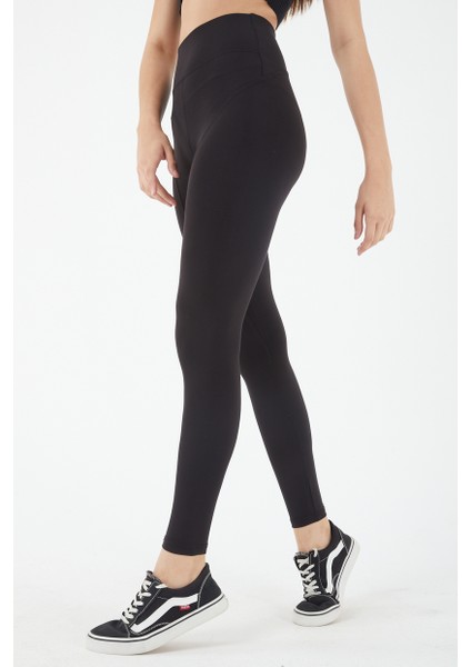 Kadın Siyah Yüksek Belli Karyoka Dikiş Detaylı Toparlayıcı Spor Tayt modelleri