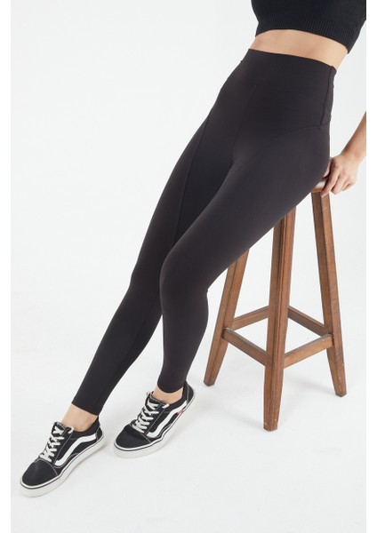 Kadın Siyah Yüksek Belli Karyoka Dikiş Detaylı Toparlayıcı Spor Tayt fırsatları