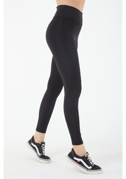 Kadın Siyah Yüksek Belli Bilek Boy Likralı Örme Tayt fırsatları