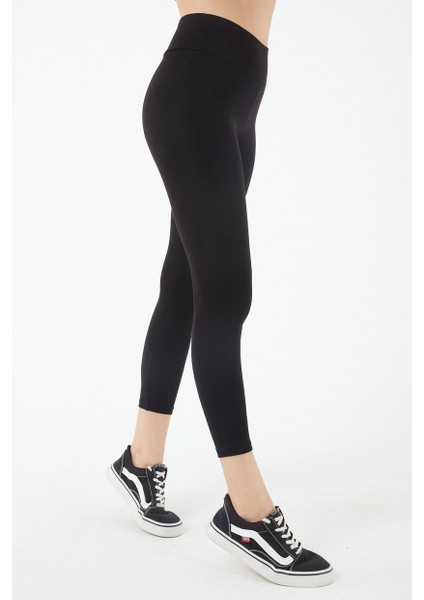 Kadın Siyah Yüksek Belli Kalın Kemerli Çelik Örme Tayt modelleri