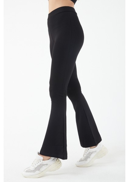 Kadın Siyah Yüksek Belli Çelik Ispanyol Paça Örme Tayt modelleri