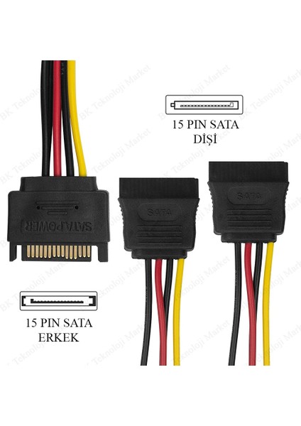 BK Teknoloji 15 Pin Sata Power Çoklayıcı Y Bakır Kablo