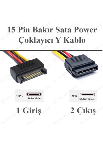 BK Teknoloji 15 Pin Sata Power Çoklayıcı Y Bakır Kablo