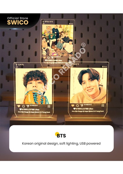 Kpop Bts V LED Akrilik Gece Lambası - Kahverengi (Yurt Dışından)