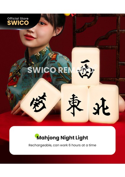 USB Şarj Edilebilir Çin Mahjong Gece Lambası - Beyaz (Yurt Dışından)