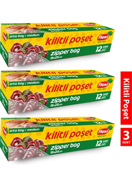 Kilitli Buzdolabı Poşeti Orta Boy 3 Adet 12'li