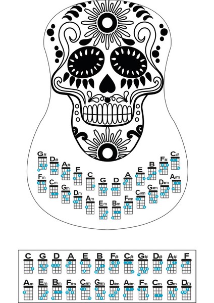 Çiçekkafa Siyah Renk Ukulele Akor Cetveli Tablosu Stickeri Etiketi fiyatları