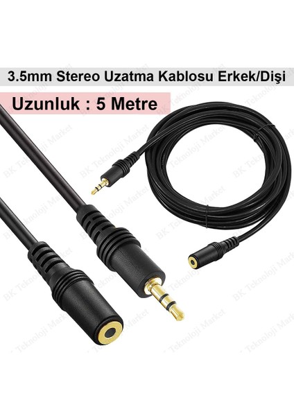 3.5mm Stereo Aux-Kulaklık Ses Uzatma Kablosu Dişi/erkek 5metre