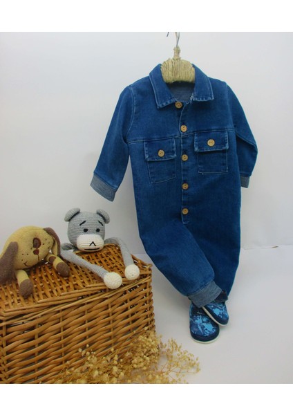 Çift Çepli Bebek Kot Tulum