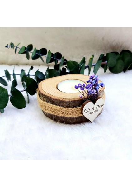 30 Adet Kuru Çiçek Süslü Ahşap Munluk Nikah Şekeri