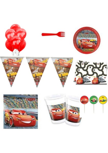 Cars Arabalar Doğum Günü Süsleri ve Parti Seti 8 Kişilik Lüks Set