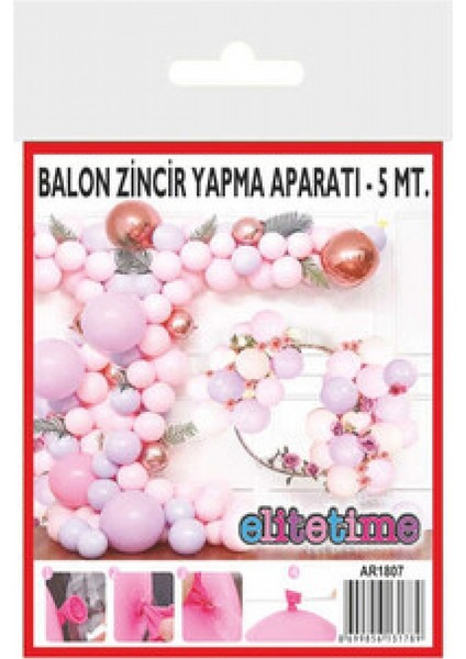 Hayaller Dükkanı Pembe Beyaz Gümüş Krom Konfetili Balon Zincir Seti 5 Metre 102 Parça