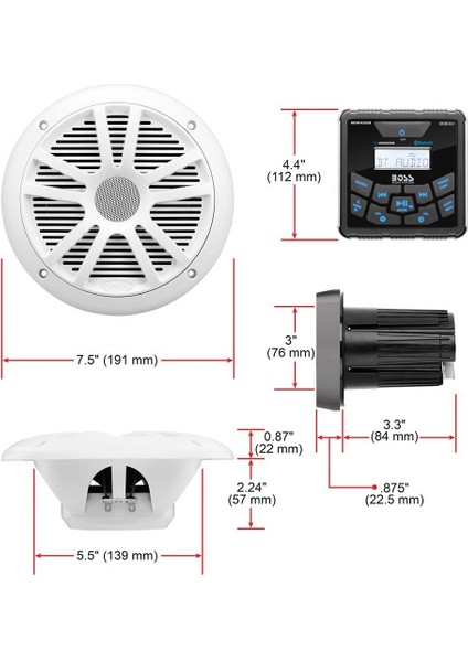 Boss Audio Systems MCKGB450W.6 USB Aux Girişli Bluetoothlu Hoparlörlü Marin Teyp Seti