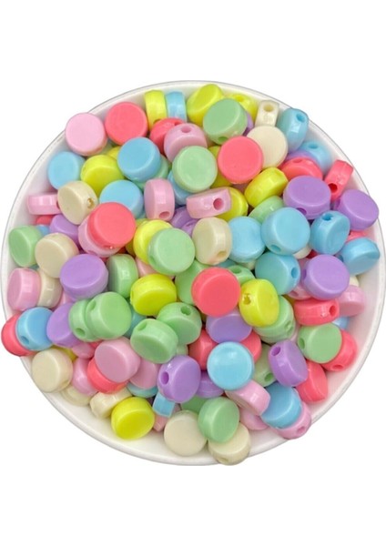 25 gr 12 Mm Karışık Pastel Renkli Yassı Yuvarlak Plastik Boncuk Takı Yapım Boncuğu (25 gr ~ 39-46 Adet)