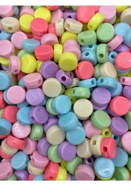 25 gr 12 Mm Karışık Pastel Renkli Yassı Yuvarlak Plastik Boncuk Takı Yapım Boncuğu (25 gr ~ 39-46 Adet) fiyatları