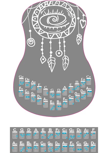 Gözyaşı Beyaz Renk Ukulele Akor Cetveli Tablosu Stickeri Etiketi fiyatları