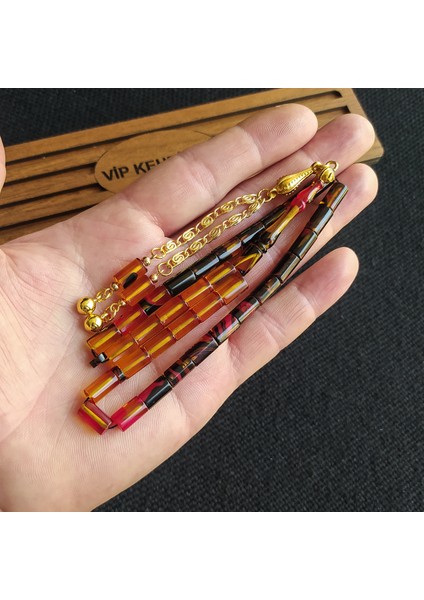 5,5X10 mm Kesme Ateşi Kehribar Tesbih Isme Özel Kişiselleştirilebilir Ahşap Kutulu Tespih fiyatları