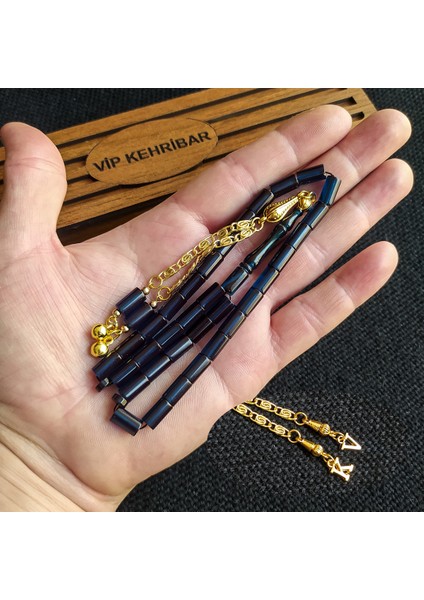 5,5X10 mm Kesme Ateşi Kehribar Tesbih Isme Özel Kişiselleştirilebilir Ahşap Kutulu Tespih