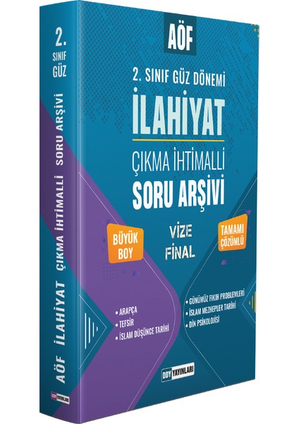 Ddy Yayınları 2023 AÖF Ilahiyat 2. Sınıf Güz Dönemi Çıkmış Soru Arşivi Tamamı Çözümlü