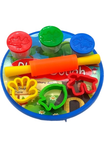 Play Dough Oyun Hamuru Seti Sofralı Merdaneli 3 Renk Hamurlu Kalıplı Oyun Hamuru Seti