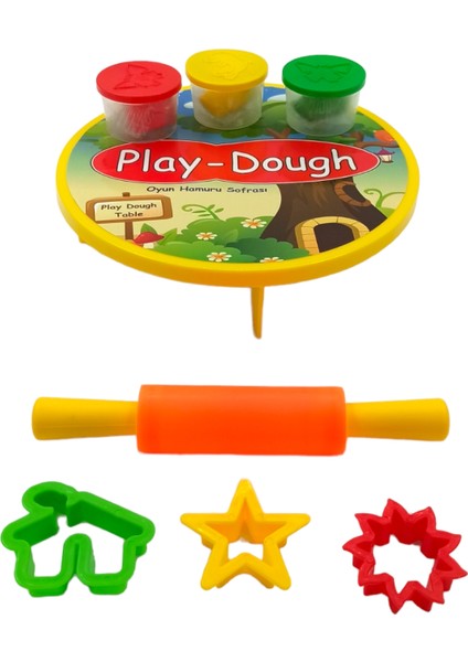 Play Dough Oyun Hamuru Seti Sofralı Merdaneli 3 Renk Hamurlu Kalıplı Oyun Hamuru Seti