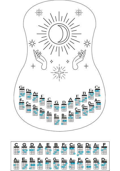 Ay Siyah Renk Ukulele Akor Cetveli Tablosu Stickeri Etiketi fiyatları