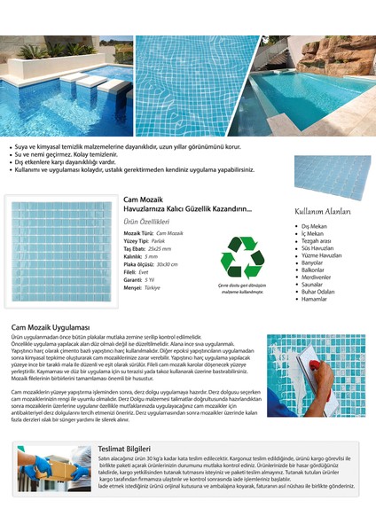 Mutfak, Banyo, Havuz ve Tüm Yüzeyler Için 25X25 A.mavi Cam Mozaik.