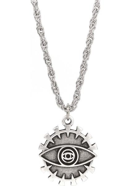 Şans Gözü Nazar Kolye Antik Gümüş Kaplama Burgu Zincir