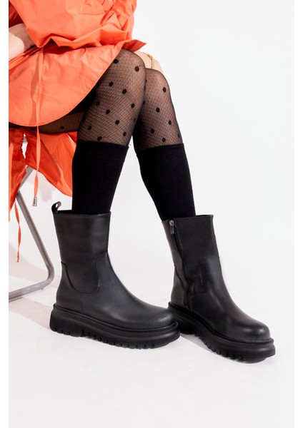 Olle Siyah Asker Postalı Günlük Hafif Kalın Taban Bot