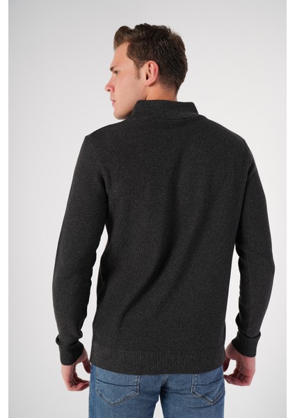 Antrasit Erkek Pamuklu Fermuarlı Dik Yaka Triko Kazak TRIST-1191 modelleri