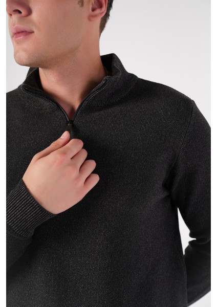 Antrasit Erkek Pamuklu Fermuarlı Dik Yaka Triko Kazak TRIST-1191 fırsatları