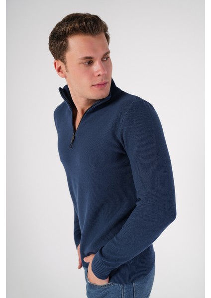 Indigo Erkek Pamuklu Fermuarlı Dik Yaka Triko Kazak TRIST-1191 fiyatları