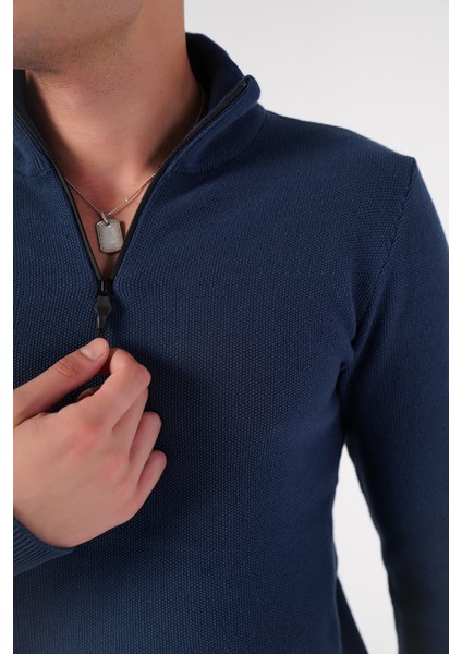 Indigo Erkek Pamuklu Fermuarlı Dik Yaka Triko Kazak TRIST-1191 fırsatları