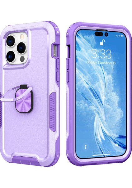 Iphone 14 Pro Max 3 Için 1 Ring Tutucu Telefon Kılıfı (Light Mor)