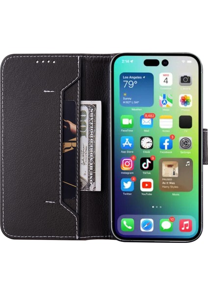 Iphone 14 Pro Max Litchi Rfıd Deri Telefon Kılıfı (Haki) Için fırsatları