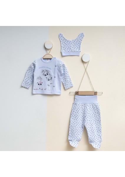 Panda Baskı 3 Lü Set - Mavi - 0-3 Ay