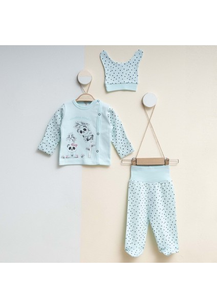 Panda Baskı 3 Lü Set - Yeşil - 0-3 Ay