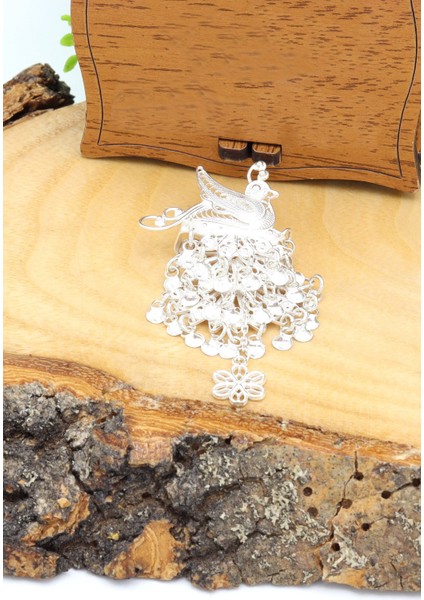 Tavus Kuşu El İşçiliği Telkari Gümüş Broş (Yaka İğnesi) 201021419