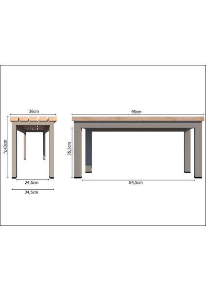 Rafburada® Ahşap Bank 36X93X43CM