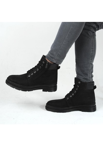 220235 Siyah Nubuk Kışlık Erkek Deri Bot