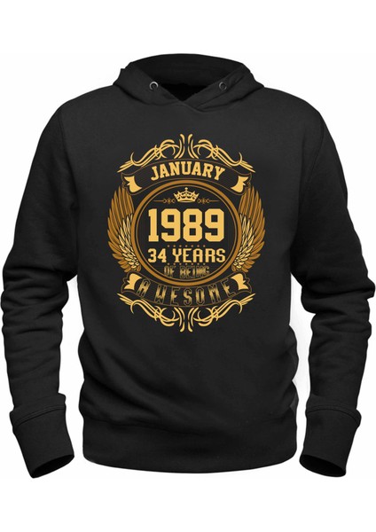 Vintage Gold Awesome Series January 1989 Siyah Sweatshirt