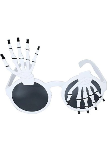Yetişkin Halloween Gözlüğü Camlı Iskelet Eli Şekilli Gözlük Gümüş Renk