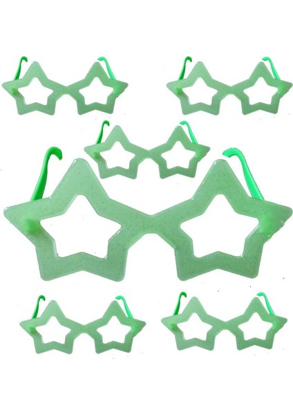 Yetişkin Çocuk Uyumlu Camsız Fosforlu Yeşil Renk Yıldız Şekilli Gözlük 6 Adet