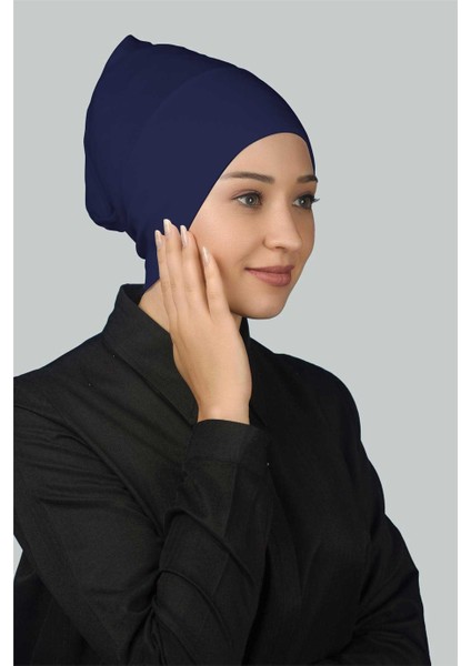 Hazır Pratik Geçmeli Uzun Boru Tesettür Bonesi - Saks