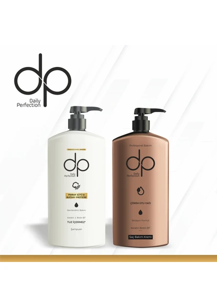 Dp Daily Perfection 1 Adet Pamuk Sütü Buğday Proteini ŞAMPUAN(500 Ml) 1 Adet Çörek Otu Yağı Saç KREMI(500 Ml) Set