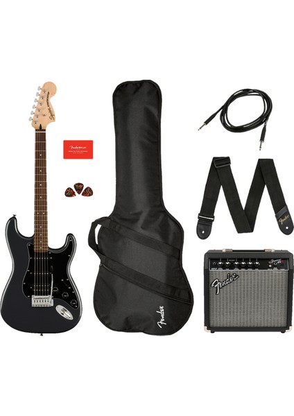 Affinity Strat HSS Frontman 15G Charcoal Frost Metallic Elektro Gitar Seti