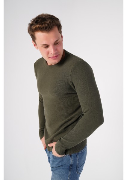 Erkek Haki %100 Pamuk Bisiklet Yaka Triko Kazak TRIST-1194 fiyatları