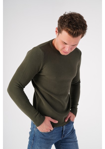 Erkek Haki %100 Pamuk Bisiklet Yaka Triko Kazak TRIST-1194 modelleri