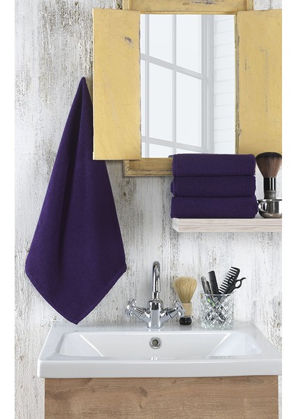 4'lü Paket Boya Tutmayan Mikrofiber El Yüz Spor Kuaför Berber Havlusu 50 x 90 cm Mürdüm