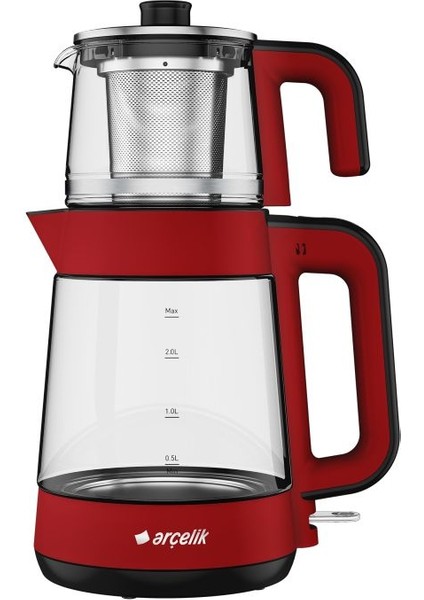 1900W, 2000ML, Çift Cam Kırmızı Çay Makinesi